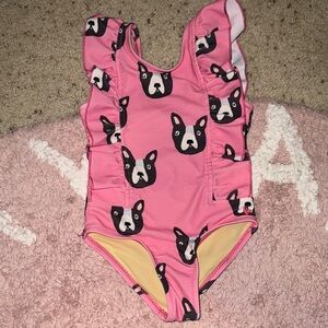 Pink chicken Boston terrier dog print swim